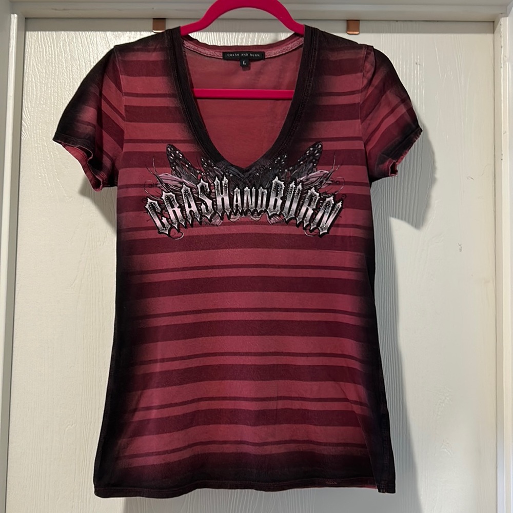 Ladies Crash & Burn short sleeve tee embellished on front and back